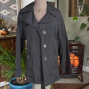 Faded Glory Black and Gray Striped Rain Jacket